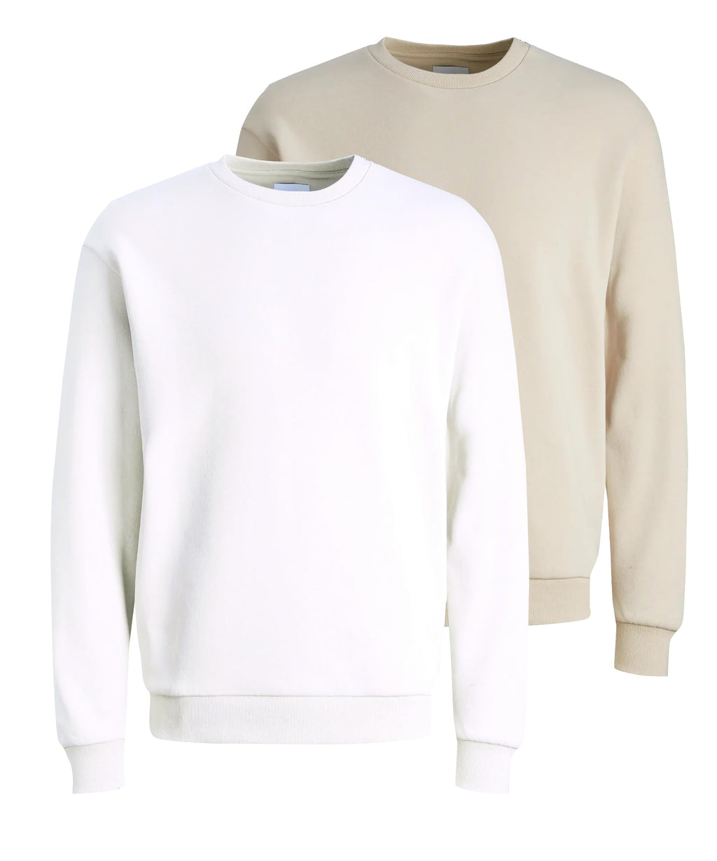 JACK & JONES Herren JJEBRADLEY Sweat Crew 2erPack Langarm Sweater, Crockery/White, L