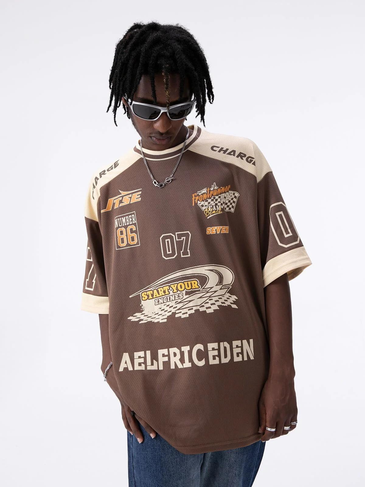 Aelfric Eden Herren Oversized Tshirt Damen Y2K T-Shirt Baggy Sommer Vintage Raglan Heavy Tee Casual mit Aufdruck Kaffee, L