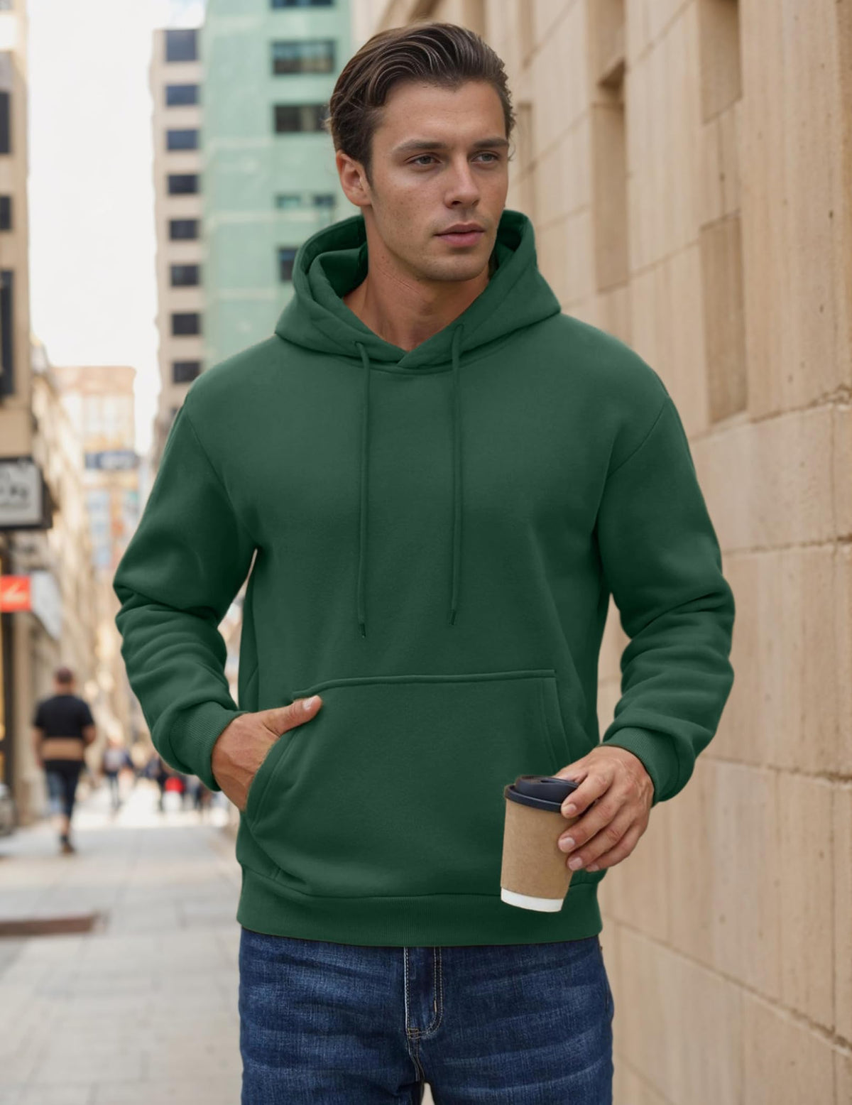COOFANDY Hoodie Herren Kapuzenpullover Fleece Kapuzenpulli Armeegrün S