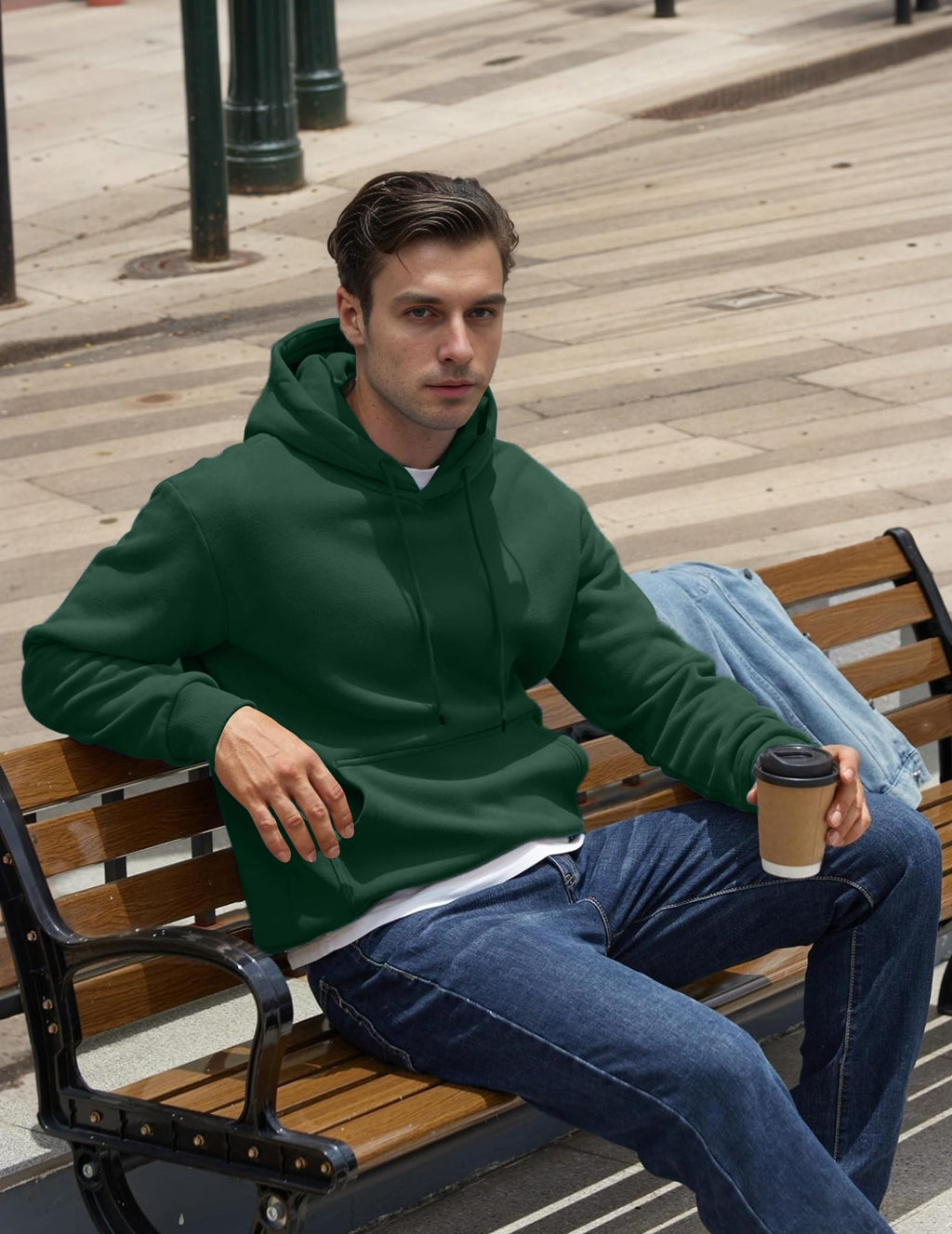 COOFANDY Hoodie Herren Kapuzenpullover Fleece Kapuzenpulli Armeegrün S