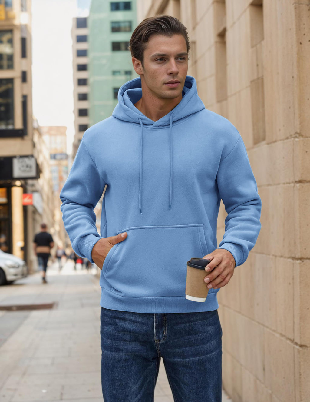 COOFANDY Hoodie Herren Kapuzenpullover Fleece Kapuzenpulli Blau L