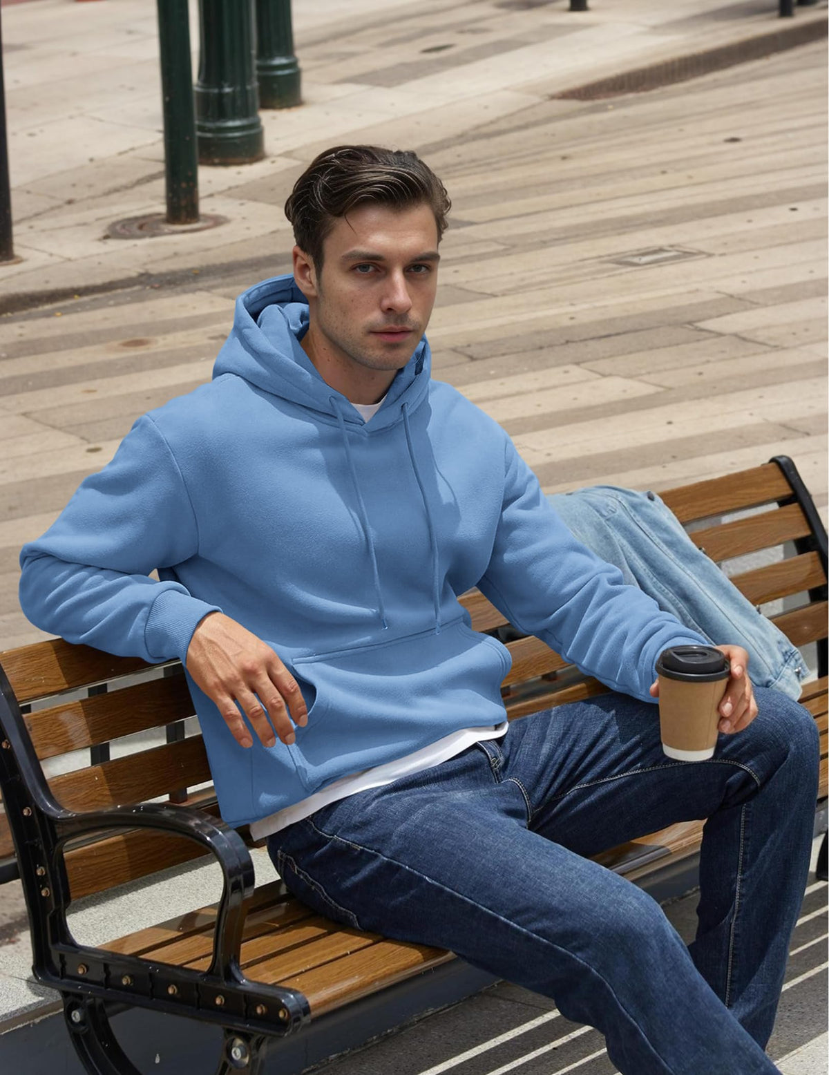 COOFANDY Hoodie Herren Kapuzenpullover Fleece Kapuzenpulli Blau L